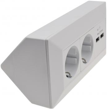Preview: 2-fach Steckdosenblock + 2x USB, weiß ma 250V~/ 16A, Aufbaumontage