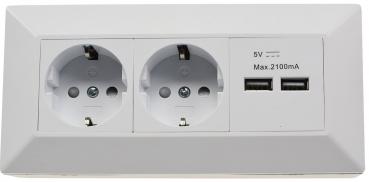 Preview: 2-fach Steckdosenblock + 2x USB, weiß ma 250V~/ 16A, Aufbaumontage