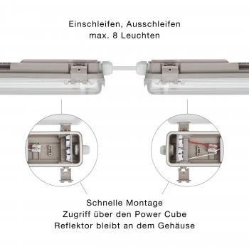 Preview: Feuchtraumfassung Feuchtraum-Wannenleuchte für 2 LED Röhren Länge wählbar