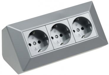 Preview: 3-fach Steckdosenblock, silber 250V~/ 16A, Aufbaumontage