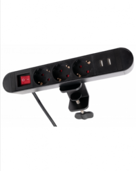 Preview: Tischsteckdose McPower "SK-03S" 3x Steckdose, 2x USB, inkl. Tischklemme,2m Kabel