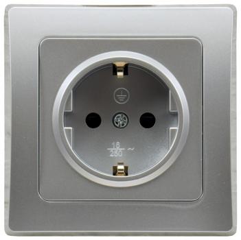 Preview: DELPHI Schutzkontakt-Steckdose 250V~/ 16A, inkl. Rahmen, UP, silber