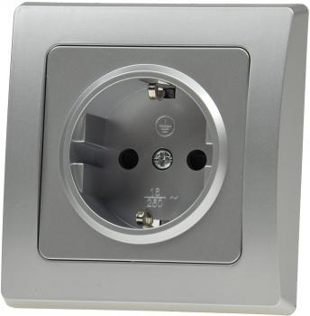 Preview: DELPHI Schutzkontakt-Steckdose 250V~/ 16A, inkl. Rahmen, UP, silber