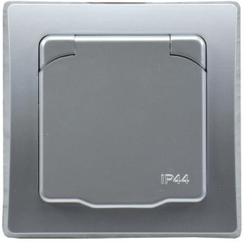 Preview: DELPHI Schutzkontakt-Steckdose IP44 250V~/ 16A, inkl. Rahmen, UP, silber