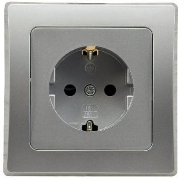 DELPHI Schutzkontakt-Steckdose, silber 250V~/ 16A, inkl. Rahmen, Klemmanschluss
