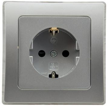 Preview: DELPHI Schutzkontakt-Steckdose, silber 250V~/ 16A, inkl. Rahmen, Klemmanschluss