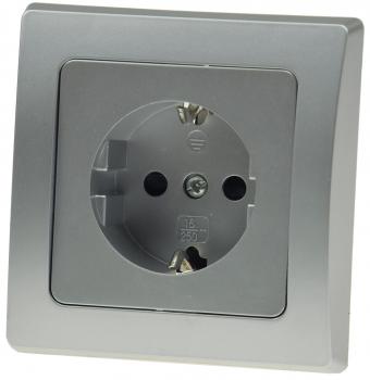 Preview: DELPHI Schutzkontakt-Steckdose, silber 250V~/ 16A, inkl. Rahmen, Klemmanschluss