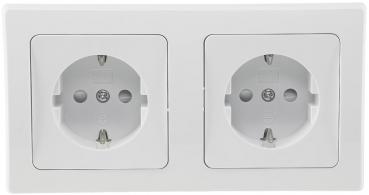 Preview: DELPHI Set 2 Steckdo.+ 2-fach Rahmen 250V~/ 16A, Klemmanschluss, weiß