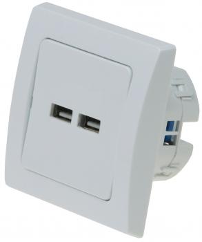 Preview: DELPHI USB-Ladedose 2-fach, weiß 250V~, Unterputz, 5V=, gesamt max. 2A