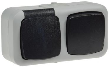 Preview: Feuchtraum Kombi-Schalter/Steckdose,IP44 250V~/ 10/16A, grau, AP horizontal