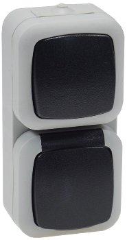 Feuchtraum Kombi-Schalter/Steckdose,IP44 250V~/ 10/16A, grau, AP vertikal