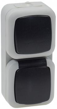 Preview: Feuchtraum Kombi-Schalter/Steckdose,IP44 250V~/ 10/16A, grau, AP vertikal