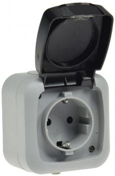Preview: Feuchtraum Steckdose, IP44 250V~/ 16A, inkl. AP-Rahmen, grau