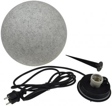 Preview: Garten Kugelleuchte Erdspieß "Granit-28" IP44, 230V, 1,5m Kabel, E27 Fassung