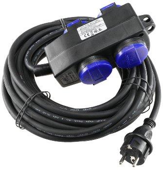 Gartensteckdose für Außen, 4-fach IP44, mit Aufhänger, 10m Zuleitung