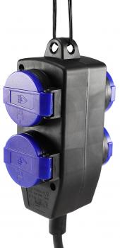 Preview: Gartensteckdose für Außen, 4-fach IP44, mit Aufhänger, 5m Zuleitung