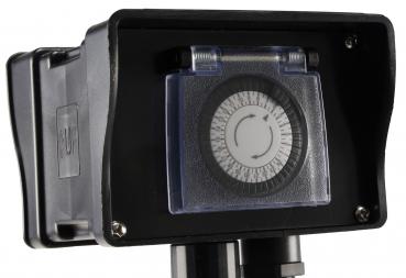 Preview: Gartensteckdose mit Erdspieß, 2-fach IP44, 2m Kabel, Zeitschaltuhr