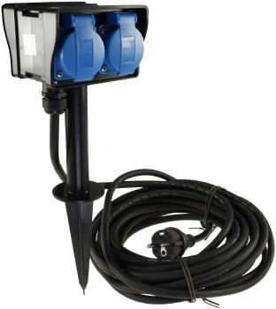 Preview: Gartensteckdose mit Erdspieß, 4-fach IP44, 10m Kabel