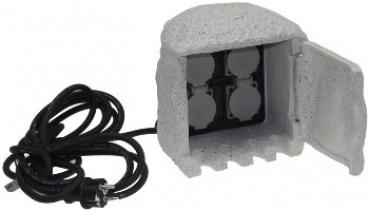 Gartensteckdose "Stone", 4-fach 250V/16A, IP44, inkl. 5m Kabel