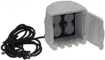 Preview: Gartensteckdose "Stone", 4-fach 250V/16A, IP44, inkl. 5m Kabel