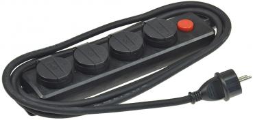 Preview: Gartensteckdosenleiste für Außen, 4-fach IP44, 3m Zuleitung, mit Schalter