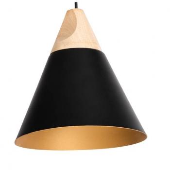 Preview: Klassische LED Hängeleuchte im modernen Design und Aluminium-Holzschirm Schwarz