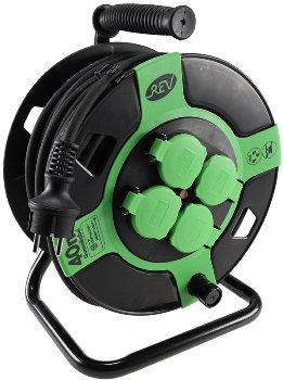 Kunststoff-Kabeltrommel, 40m Kabel, IP44 H05RR-F 3G1,5mm², schwarze Gummileitung