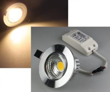 LED-Einbauleuchte "COB-3", 3W, 250lm ALU, 3000K, 95°, Ø85xT47mm, Rahmen chrom