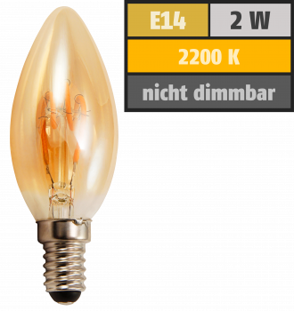 LED Filament Kerzenlampe McShine Retro E14, 2W, 150lm, warmweiß, goldenes Glas