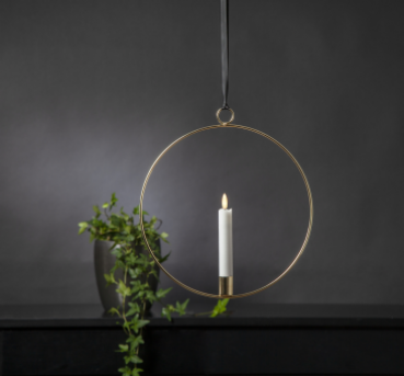 Preview: LED-Kerze im Messingring zum Aufhängen, Ø28cm