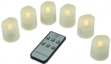 Preview: LED Kerzen mit IR-Fernbedienung, 6er-Set Ladestation + Netzteil, warmweiß
