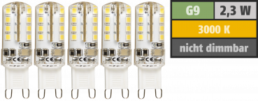 LED-Stiftsockellampe McShine Silicia, G9, 2,3W, 180 lm, warmweiß, 5er-Pack