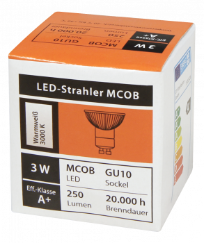 Preview: LED-Strahler McShine MCOB GU10, 3W, 250 lm, warmweiß, 10er-Pack