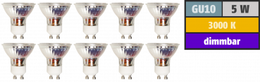LED-Strahler McShine MCOB GU10, 5W, 350 lm, warmweiß, dimmbar, 10er-Pack