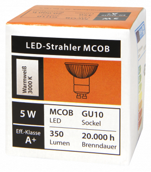 Preview: LED-Strahler McShine MCOB GU10, 5W, 350 lm, warmweiß, dimmbar, 10er-Pack
