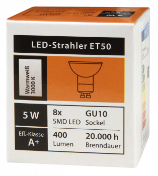 Preview: LED-Strahler McShine SP50-10, GU10, 5W, 400 lm, warmweiß, 10er-Pack