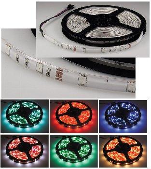 LED-Stripe RGB, 5m lang, 150 LEDs 12V, 33W, IP44, weiße Platine