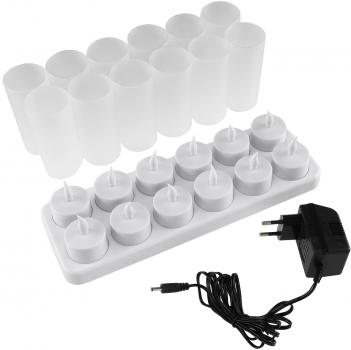 Preview: LED Teelichter, 12er Set, mit Windschutz wiederaufladbar auf Ladestation