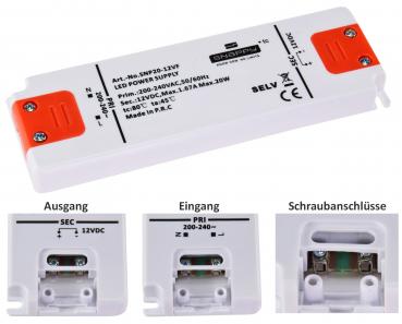 Preview: LED-Trafo 230V auf 12V=, 0,5-20 Watt Ein 180-240V, Super SlimLine