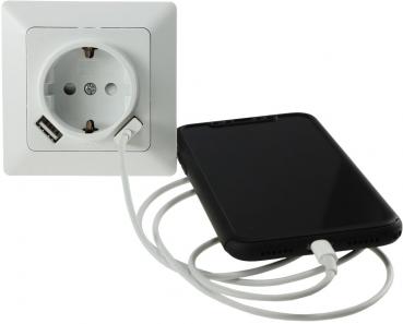 Preview: MILOS Schutzkontakt-Steckdose, weiß matt 250V~/ 16A, UP, 2x USB Buchse je 5V/1A