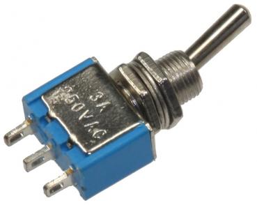Preview: Miniatur Kippschalter 1x EIN/EIN 12V/3A, Lötösen, 3-Pin, Gewinde Ø 6mm
