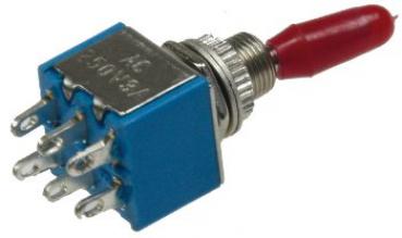 Miniatur Kippschalter 2x EIN/EIN 12V/3A, Lötösen, 6-Pin, Gewinde Ø 6mm