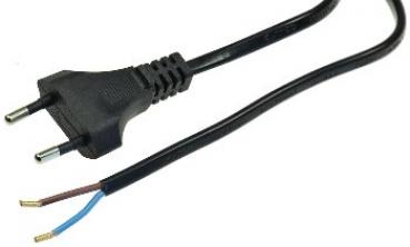 Netzkabel Euro, blankes Ende, 1,5m H03VVH2-F2 0,75 mm² 2,5A/250V schwarz