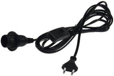 Netzkabel mit Schalter und E14 Fassung 1,4m + 2m lang, schwarz
