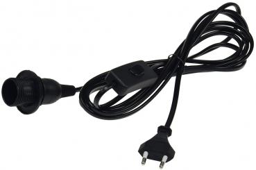 Preview: Netzkabel mit Schalter und E14 Fassung 1,4m + 2m lang, schwarz