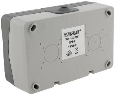 Preview: NUQUI Feuchtraum Doppel-Steckdose horiz. IP54, Aufputz, 250V / 16A