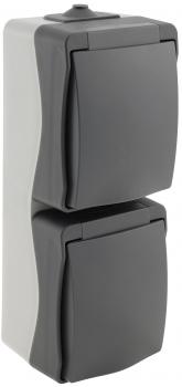 NUQUI Feuchtraum Doppel-Steckdose verti. IP54, Aufputz, 250V / 16A