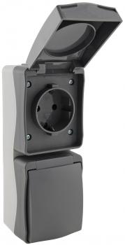 Preview: NUQUI Feuchtraum Doppel-Steckdose verti. IP54, Aufputz, 250V / 16A