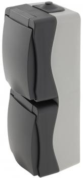 Preview: NUQUI Feuchtraum Doppel-Steckdose verti. IP54, Aufputz, 250V / 16A