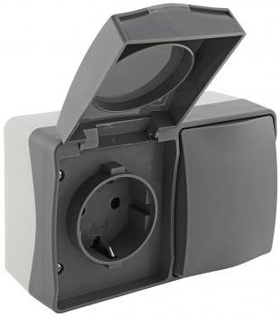 NUQUI Feuchtraum Kombi Schalter & Steckdos IP54, Aufputz, 250V / 10A/16A Horizontal